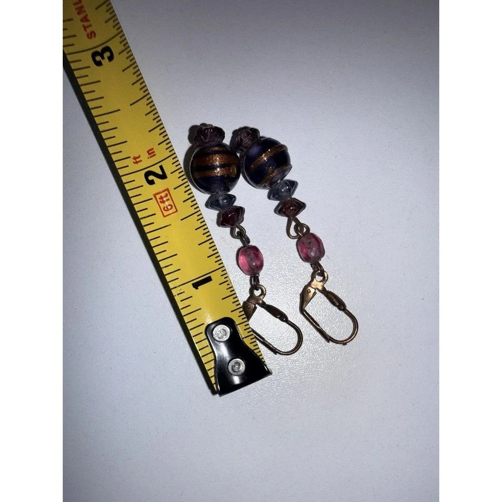 VTG Italy Wedding Cake Blue Pink Earrings Art Glass Venetian Murano Dangle Swirl